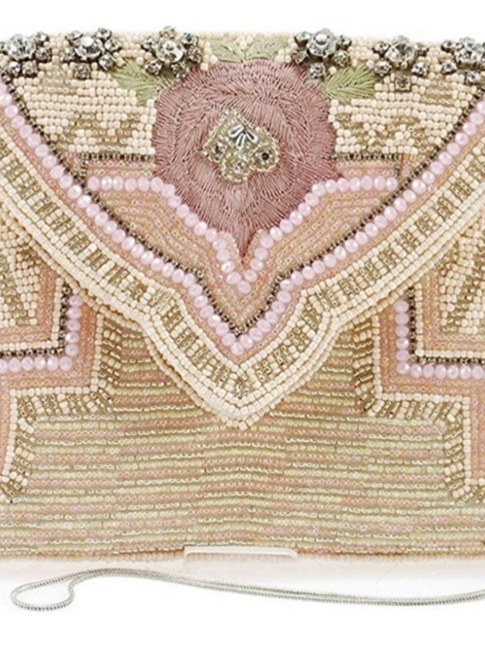 Mary Frances Pink and Cream Beaded Crossbody Clutch